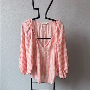 Together Pink & Cream Striped Peasant Blouse - Women's Top